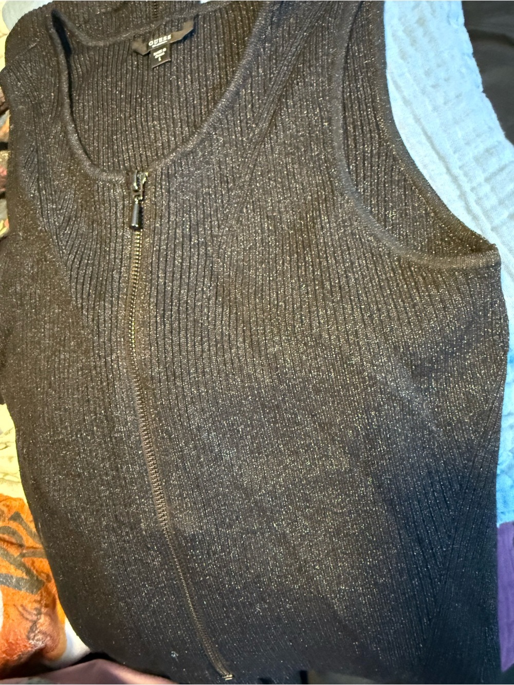 GUESS Black Ribbed Two-Piece Zip Set – Size Large - Picture 7 of 8